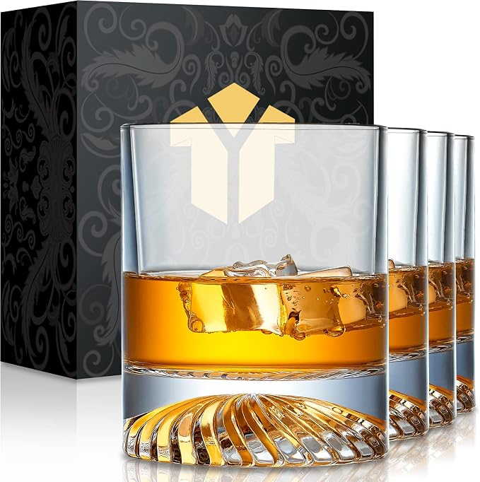 OPAYLY Whiskey Glasses Old Fashioned Glasses Set of 4 12oz Rocks Glasses Gift for Men Women Drinking Bourbon Scotch Cocktails Rum Cognac Vodka at Home Bar