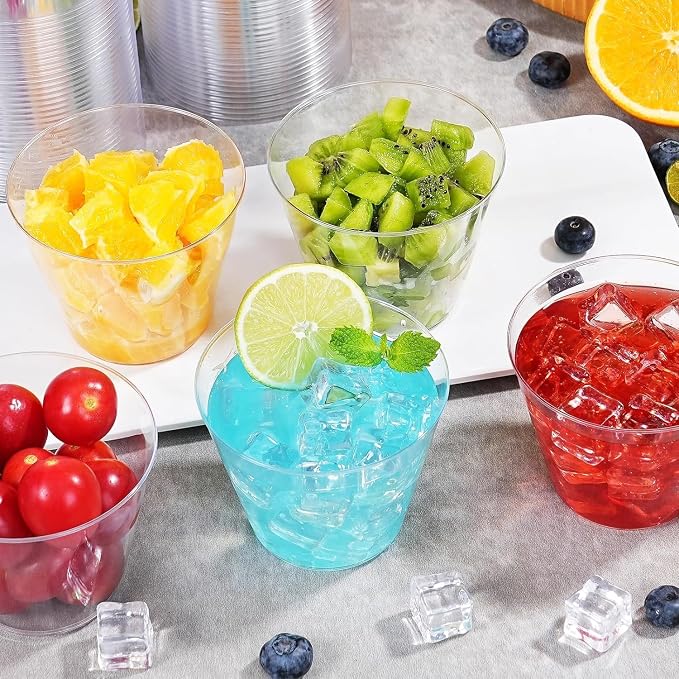 BYSNOW 50 Pack 9 oz Clear Plastic Cups, Disposable Plastic Cocktail Cups | Disposable Heavy Duty Clear Drinking Cups, Hard Punch Plastic Wine Glasses Cups for Party, Wedding, Home, Soda, Juice