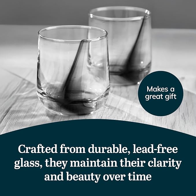 Libbey Ascent Black Ribbon Rocks Drinking Glasses Set of 8, Glass Drinking Glasses with Curvature, Versatile Glassware Set for Parties and More