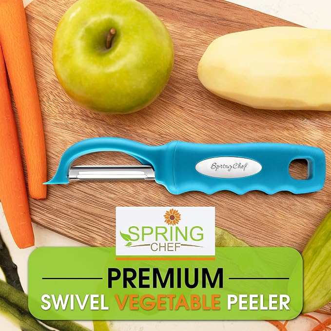 Spring Chef Swivel Vegetable Peeler with Soft Grip Handle, Set of 2, Teal | Premium Potato Peeler w/ Ultra Sharp Stainless Steel Blades, Multifunctional Veggie Peeler for Apple, Carrot, Cucumber, Fruit