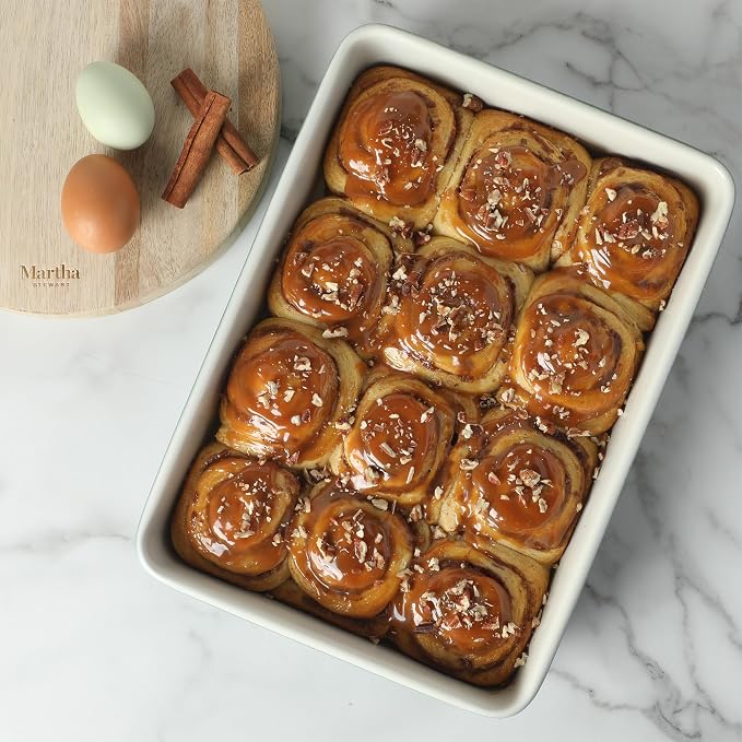 Martha Stewart Gallen 10 Piece Baking Pans Ceramic PFA Free Non Toxic Non Stick Bakeware Set - Linen White