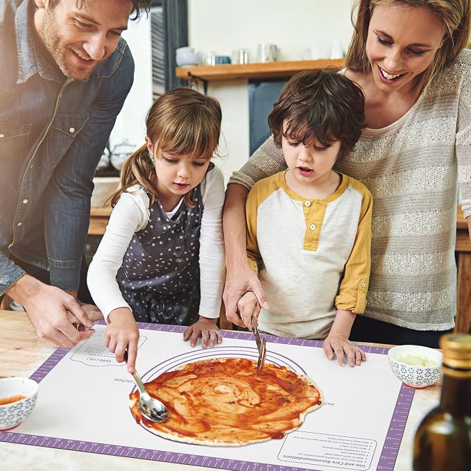 Silicone Pastrty Mat for Dough Rolling, Extra Thick Silicone Baking Mat, Fondant Mat for Making Cookies Macarons Bread Pizza Oven Mat, Silicone Mat for Baking Purple 26X16INCH