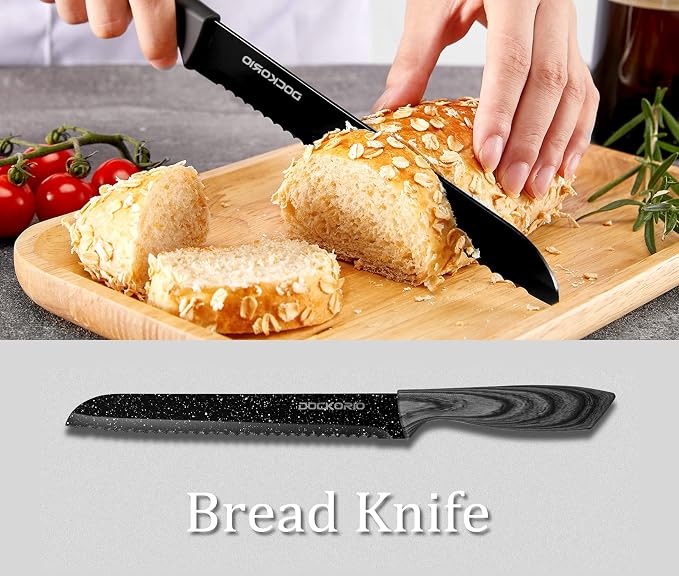 Kitchen Knife Set 19 Piece with Block High Carbon Stainless | 19 piece black knife set with block, high carbon stainless steel, steak knives, chef knife, bread knife, scissors & sharpener
