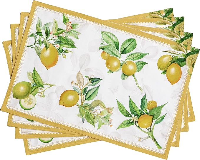 Maison d' Hermine Placemats Set of 4 Reusable 100% Cotton (13"x19") | Cloth Place Mats Washable Table Mats for Kitchen Dining Party Wedding Hotel Home Restaurant Spring Summer - Limoncello