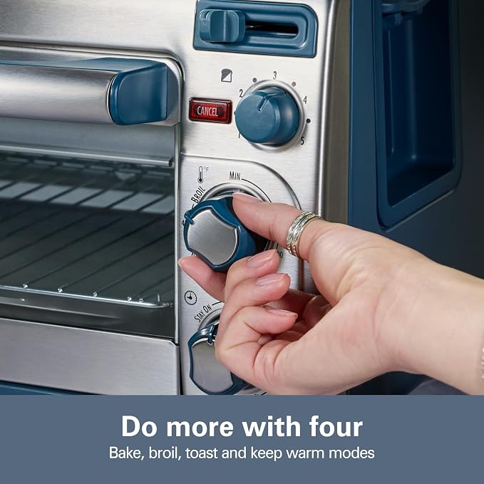 Hamilton Beach 2-in-1 Countertop Toaster Oven and Long Slot 2 Slice Toaster | Bake, Broil Toast | 2 Rack Positions | 60 Minute Timer | Automatic Shut Off | Shade Selector | Kitchen Makeover Blue | 31158J