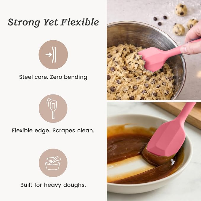 Starpack Flip and Whip Silicone Baking Utensils Set (5-Piece) - LFGB Non Toxic, 600°F Heat Resistant, BPA-Free - Whisk and Rubber Spatula Set with Pastry Brush - Dishwasher Safe, Nonstick Earthy Pink