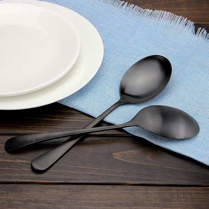AOOSY Matte Black X-Large Servin Spoons, 6 Pcs 9.8 In Serving Tablespoons | Stainless Steel Solid Serving Spoon for Buffet,Banquet,Flatware, Kitchen Basics Serving Spoon Big Ladle Spoon