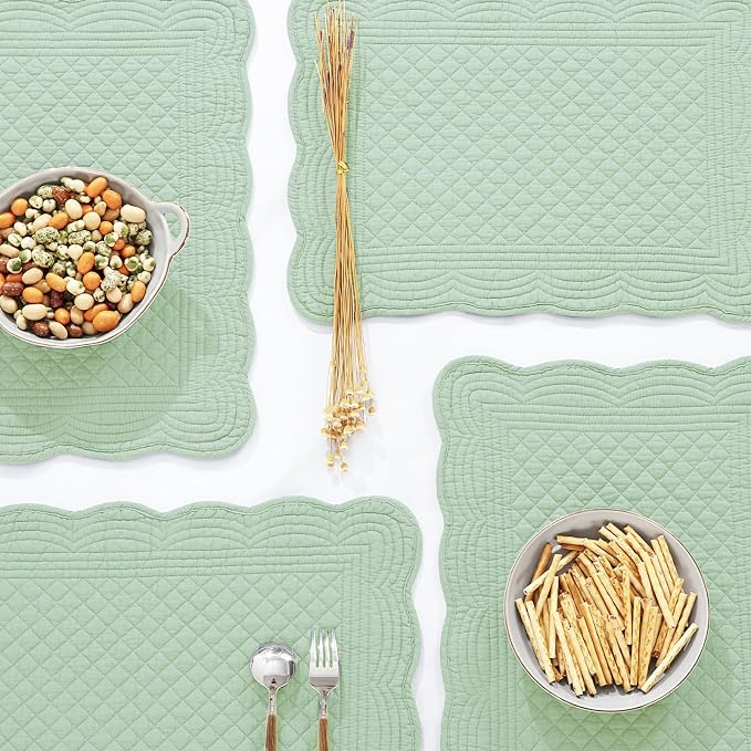 HOMBYS Quilted Placemats Set of 6 Washable-13x18 inches Rectangular Placemats for Kitchen Table-100% Cotton Fabric Rectangular Table Mats, (Sage Green)
