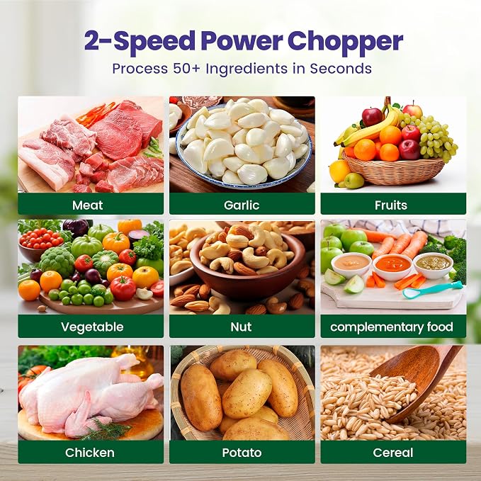 BUMET 800W 2-12cup Food Chopper LED Timer 3-Tier 6 Blades | duo-bowl with LED countdown, 6-edge stainless tier-cutter. Handles roasts, root veg, nuts – bulk family prep made easy.