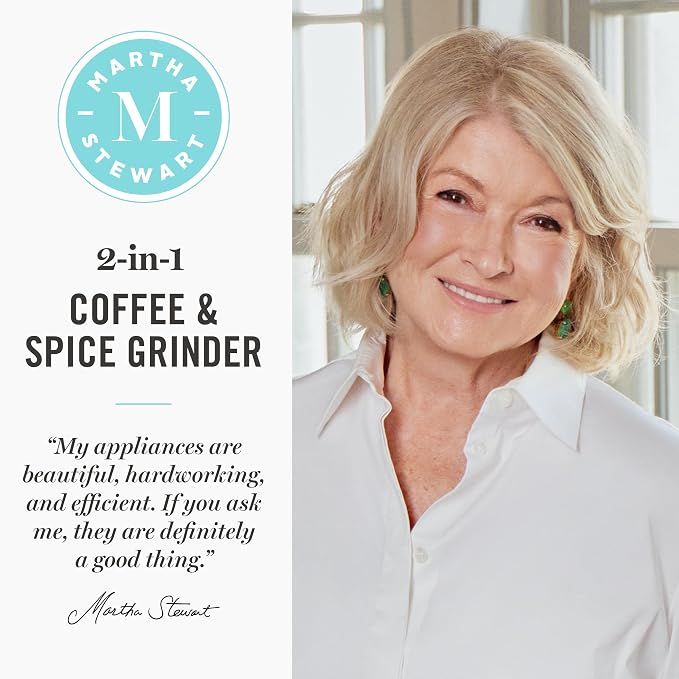 Martha Stewart Electric Coffee & Spice Grinder with Dual Bowls, Honeydew | Dual 2.5oz Removable Bowls for Coffee Beans, Nuts, Herbs & Spices, Stainless Steel Blade, One-Touch Pulse Control, Easy Clean