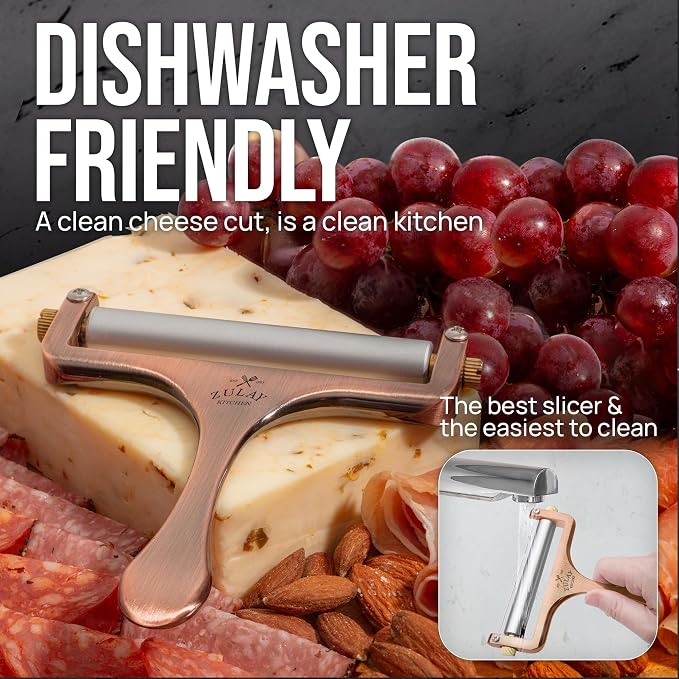 Zulay Adjustable Cheese Slicer - Wire Slicer For Mozzarella, Cheddar, Gouda - Heavy Duty With 2 Extra Wires (Copper)