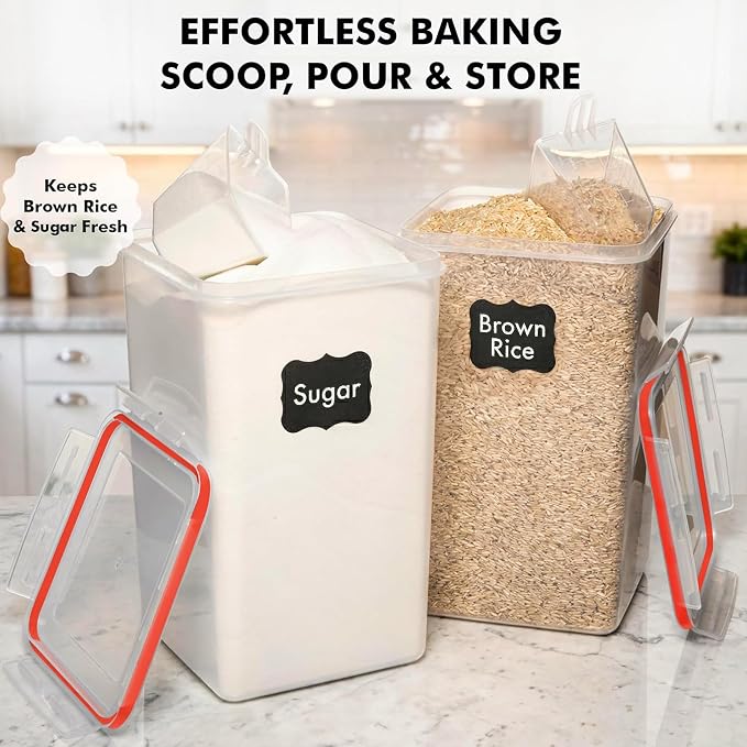 2 PC [7 Qt / 6.5L / 220 Oz] Large Food Storage Containers with Lids Airtight - BPA Free Clear Plastic Kitchen and Pantry Storage Containers for Cereal, Flour, Sugar, Rice