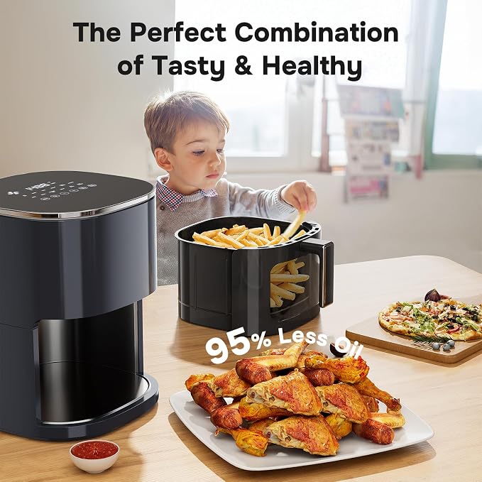 Simple Deluxe Air Fryer - 6.34 QT Digital Airfryer with Visible Window, 12 Presets Functions, Nonstick and Dishwasher-Safe Basket, 1700W, Gray