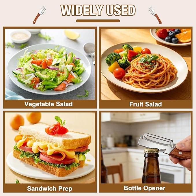 Multifunctional Vegetable Peeler 3-in-1, Julienne Peeler, Fruit Peeler Knife with Ergonomic Wood Handle, Stainless Steel Blade for Efficient Peeling, Grating & Slicing（2PCS)