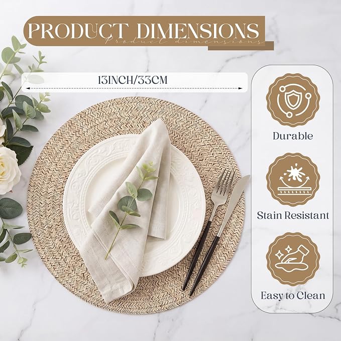 Geosar Disposable Paper Placemat Cotton Woven Look 13'',100 Pcs,Brown