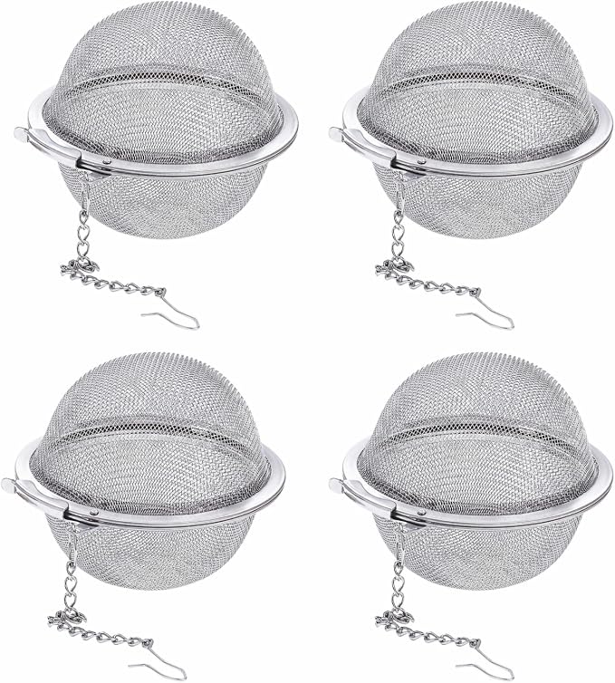 4Pcs 304 Stainless Steel Mesh Tea Ball for Loose Leaf Tea | Tea Strainer Infuser with Long Chain for All Cups, Reusable & Durable Tea Filter – Great Holiday Gift for Tea Lovers