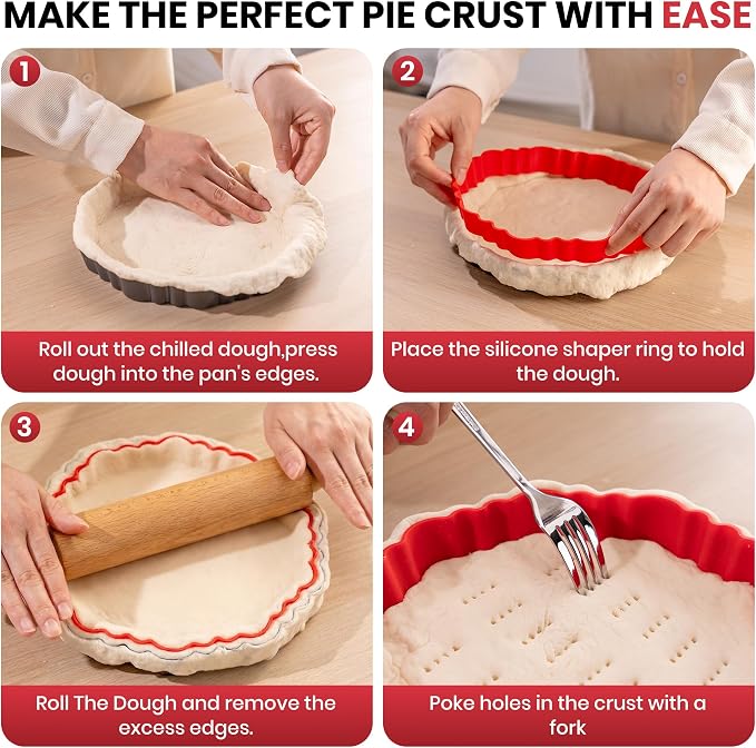 New 9 Inch Tart Pan with Removable Bottom,Non-Stick Carbon Steel Quiche Pan | Includes Crust Shaper Ring | Fluted Pie Pan Quiche Baking Dish Fruit Tart Mold for Baking, Party, Festival | Pies & Quiches