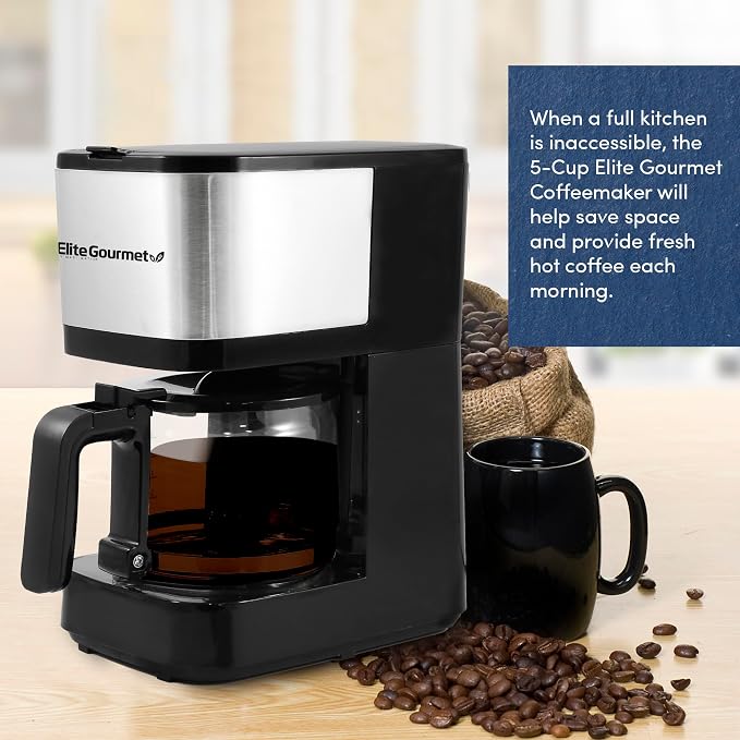 Elite Gourmet EHC9420 Automatic 5-Cup Drip Coffee Maker, Pause N Serve | Reusable filter, On/Off switch, and water level indicator for easy monitoring