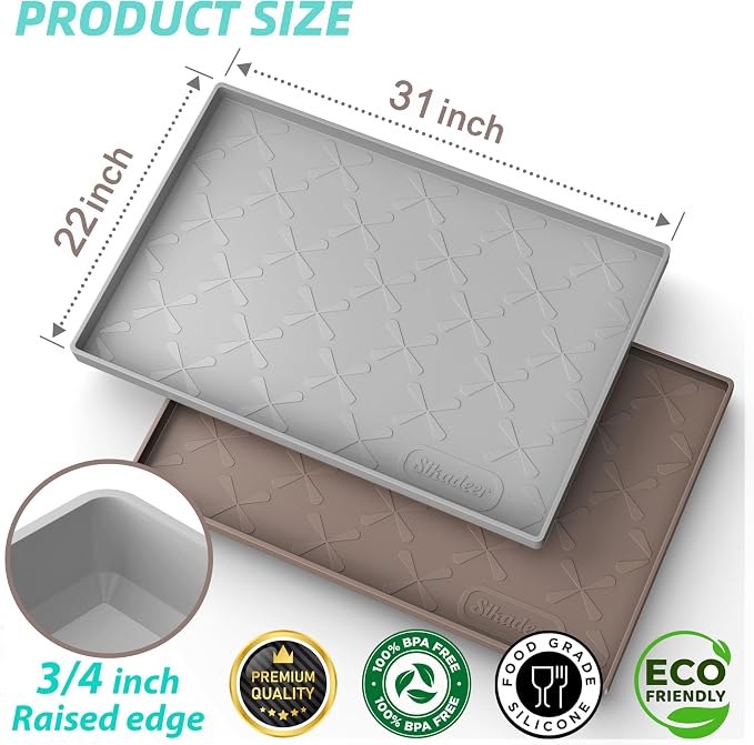 Waterproof Under Sink Mat 31" x 22" Kitchen Cabinet Liner Silicone | BPA-Free Silicone Mat with Raised Lip Protects Cabinets from Leaks, Versatile Home Organizer for Bathroom, Pets, Boots, Floor