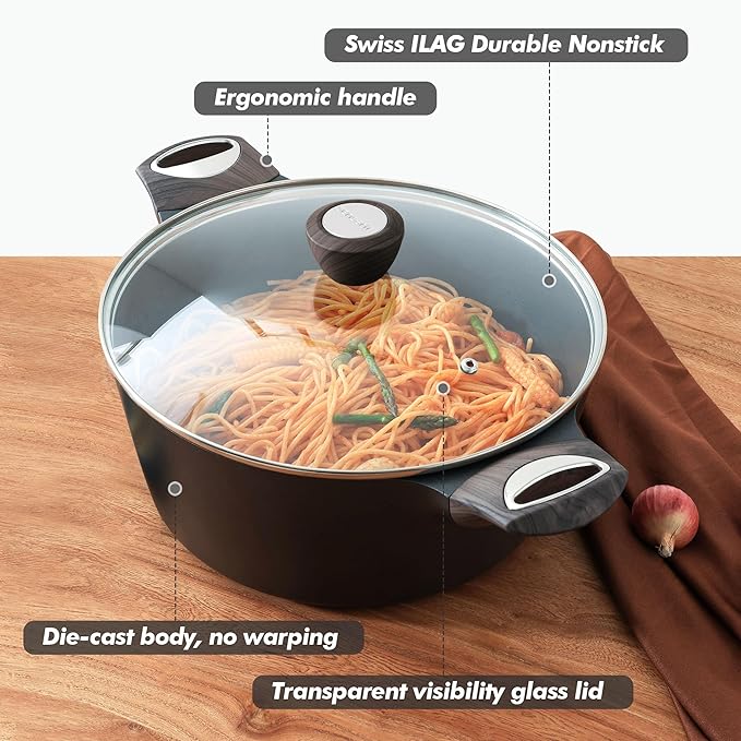 SENSARTE Nonstick Stock Pot with Lid, 2.6+4.5 QT Soup Pot Set Casserole Pot, Healthy Pasta Pot, Large Deep Cooking Pot, Big Sauce Pot Stew Pot, Induction Compatible, PFOA PFOS APEO Free, Black