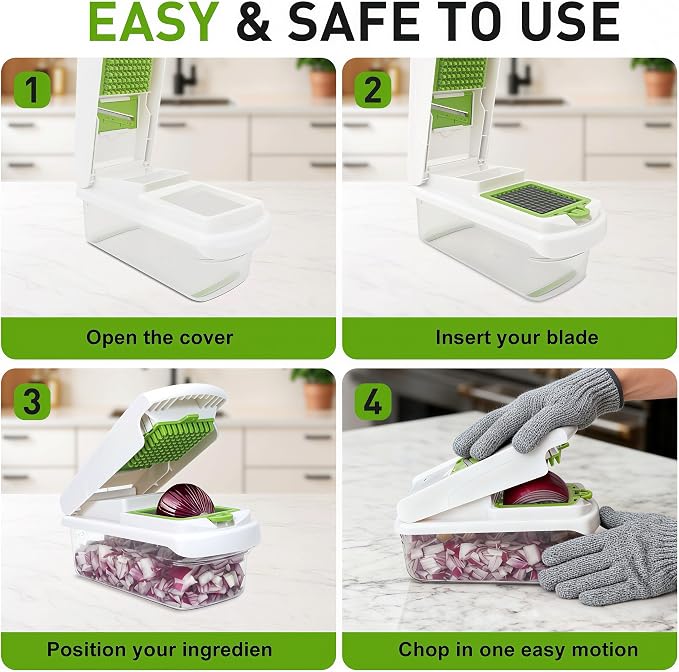 7 Blades Adjustable Mandoline Slicer, Multifunctional Veggie & Fruit Cutter | Features 7 stainless steel blades for multi cutting modes. Built-in safety guard, compact for daily vegetable and fruit prep.
