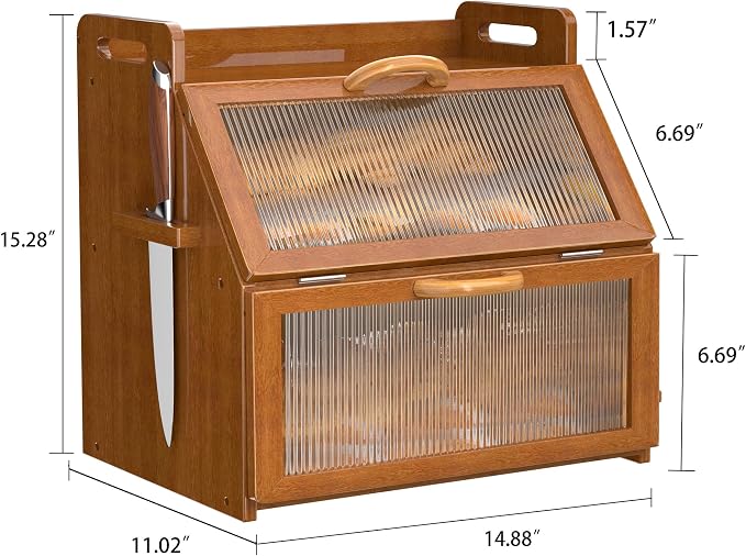 Bread Box for Kitchen Countertop, Large Bread Storage Container for Homemade Bread, Vintage Wooden Farmhouse Breadbox Organizers, Double Layer Bread Bin with Acrylic Window Bread Holder