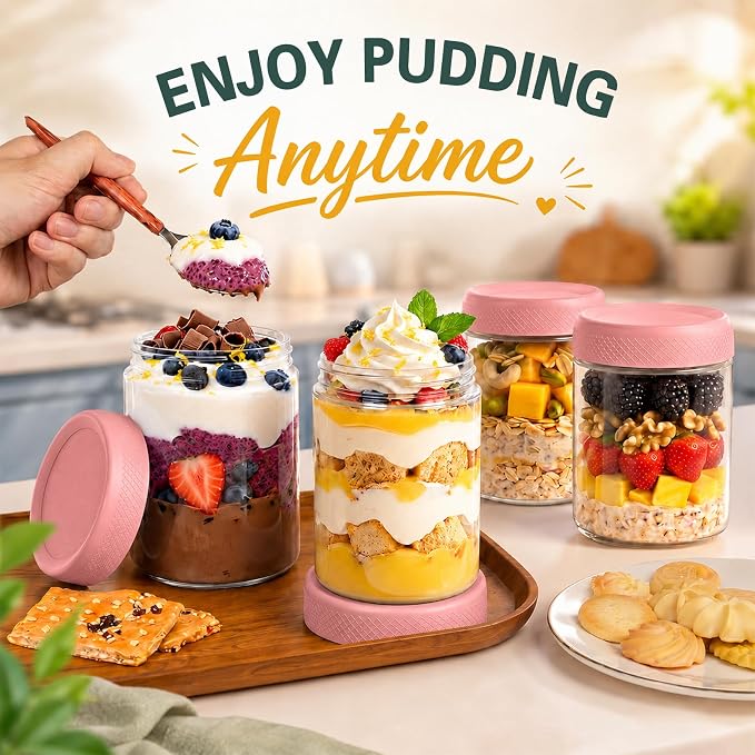 16 oz Overnight Oats Containers with Lids, Wide Mouth Mason Jars with Lids | 6 Pack Yogurt Containers with Lids, Air Tight Overnight Oats Jars for Salad, Reusable Glass Jar for Candy, Snack, Sugar, Jam