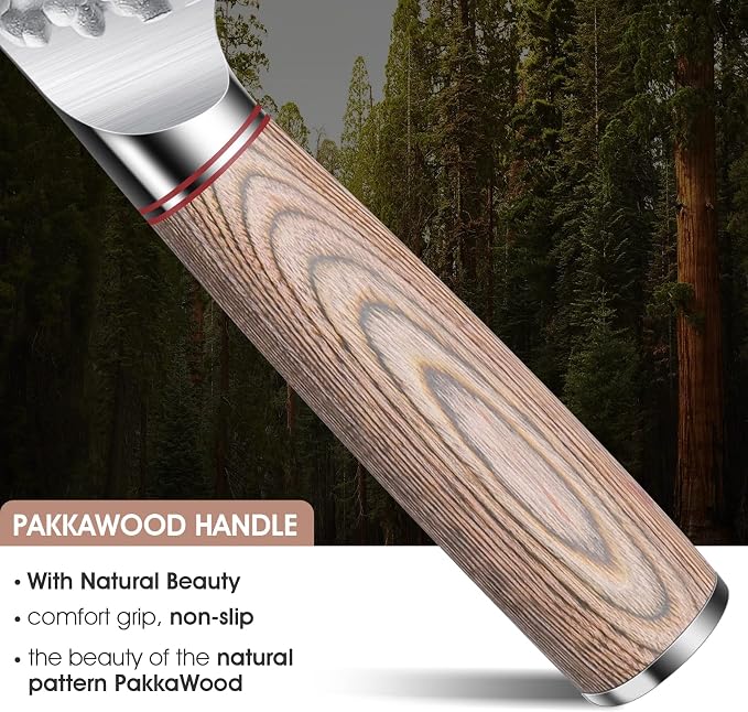 Huusk Japanese Chef Knife for Kitchen, 7" Sharp Stainless Santoku Knife | High Carbon Blade, Cooking Knife for Vegetable & Meat Cutting with Wood Handle, Gift Idea for Cooking Lovers