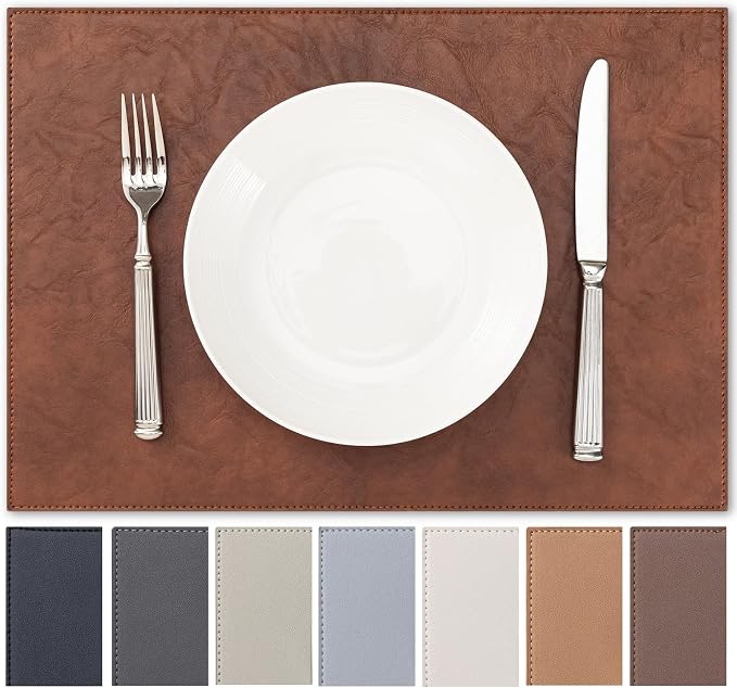 Baroyal Faux Leather Placemats Set of 4 Vinyl Washable Wipeable Table Mats for Kitchen Dining Table Heat Resistant Waterproof Indoor/Outdoor Placemats Non-Slip Easy Clean Place Mats (Reddish Brown)