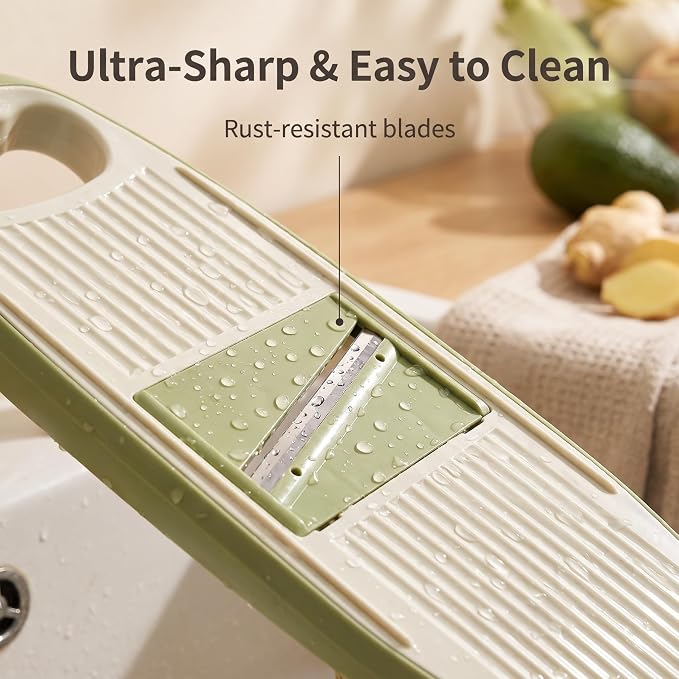 NACOLUS Handheld Mandoline Slicer for Kitchen,3 Blades with Hand Guard | cute avocado-style vegetable slicer,3 blades,self-stores blades,safety guard,perfect for small kitchens,gifts
