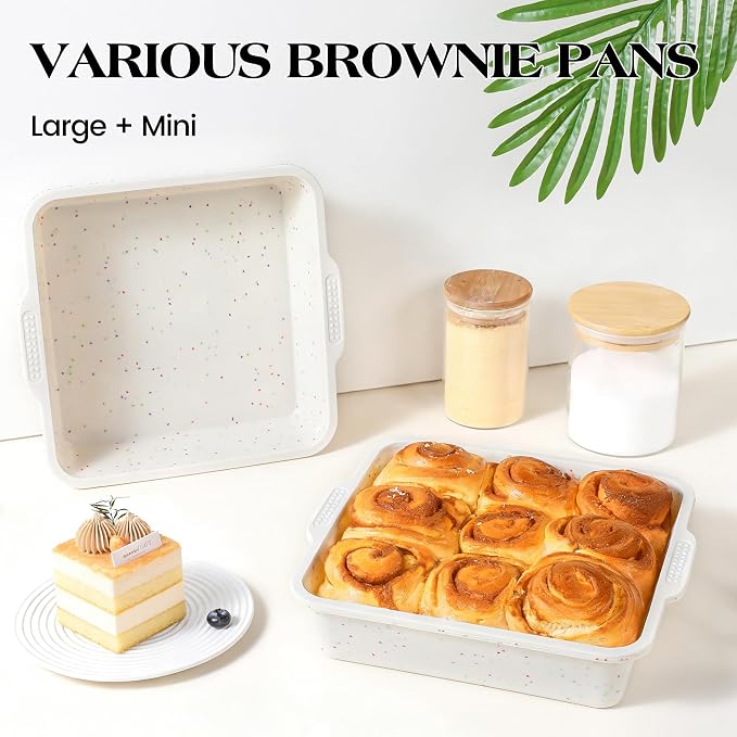 8x8 inch Silicone Square Cake Pan | Metal Reinforced Frame, Nonstick Brownie Pan for Baking, BPA Free, 1 Pc(Cream)