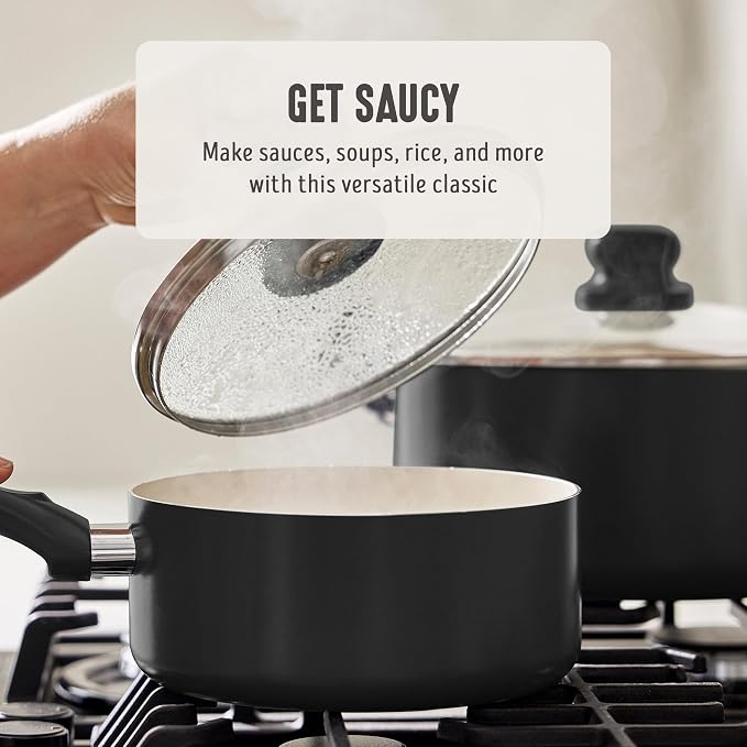 GreenLife 2QT Ceramic Nonstick Saucepan with Lid, Graphite Black | PFAS-Free Ceramic Nonstick Coating, Soup Pot, Induction Ready, All Stovetop Compatible, Stay-Cool Handles, Dishwasher Safe