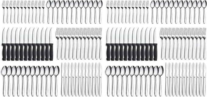Pleafind 72-Pieces Silverware Set for 12, Flatware Set with Steak Knives, Stainless Steel Cutlery Set, Include Forks Spoons and Knives Set, Dishwasher Safe Utensil Sets for Home Restaurant (Pack of 2)