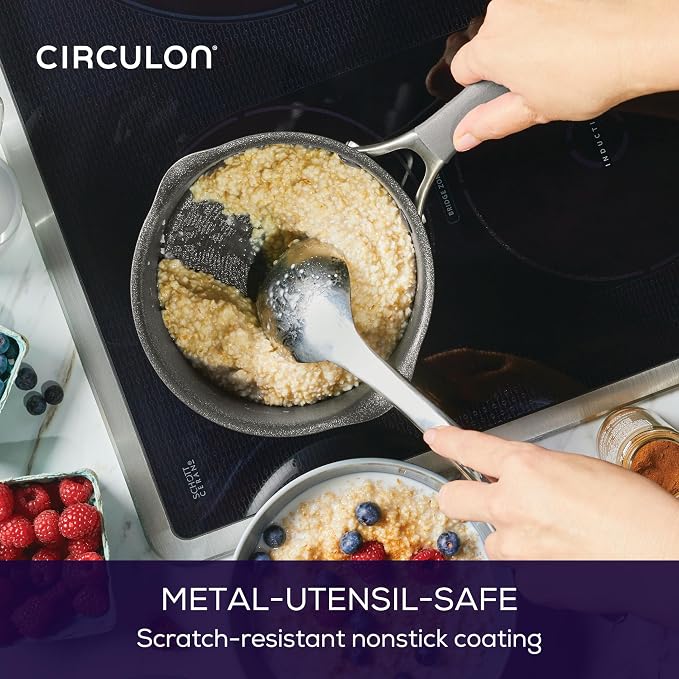 Circulon A1 ScratchDefense Nonstick Saucepan with Lid, 2-Quart, Induction | Straining Lid For Easy Draining, Durable Nonstick Coating For Everyday Cooking, in Graphite