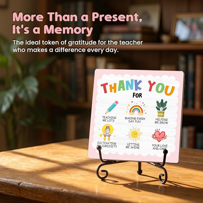 Teacher Appreciation Gifts for Women Men - 5" Wooden Plaque Sign for Mentor Teacher Christmas Birthday Gifts, Teacher's Day Gift from Student Desk for Table Decor - A03