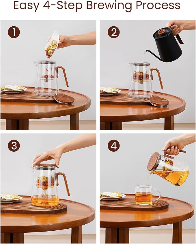 ZENS Magnetic Glass Infuser Teapot for Loose Tea, 34oz Magic Tea Maker | Enchanti Magnetic Teapot, Magic Tea Pot with Infusers for Loose Tea Steeper, Tea Lovers Gift, Walnut Pattern