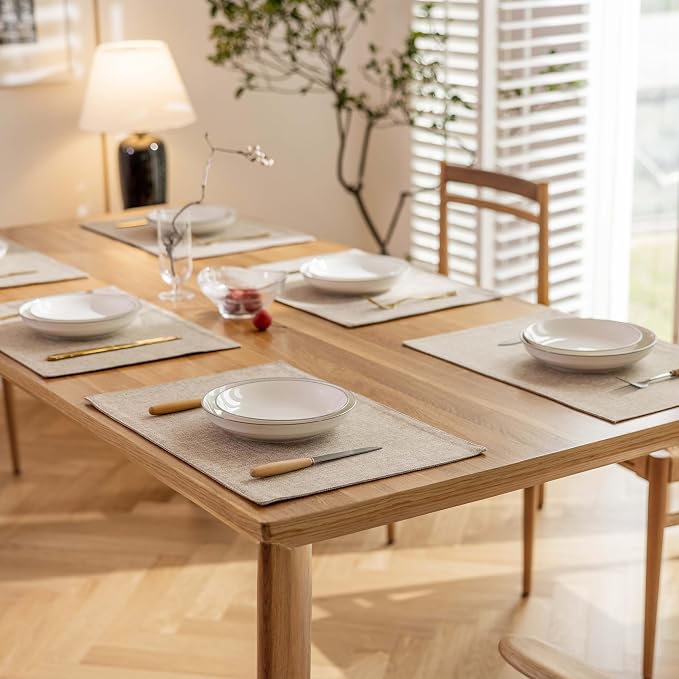 Demetex Table Placemats Linen Place Mats Set of 8 Natural Heat Resistant Cloth Plate Mats for Indoor Dining Room Restaurant Cafe, 13x19 inch, Linen