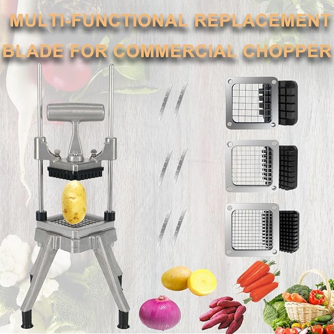 2Pcs 1/4''&3/8''Commercial Vegetable Replacement Chopper Blade | Replacement Chopper Dicer Stainless Steel Blade and Pusher Block for Fruit Cutting Machine Tomato onion French Fries Cutter