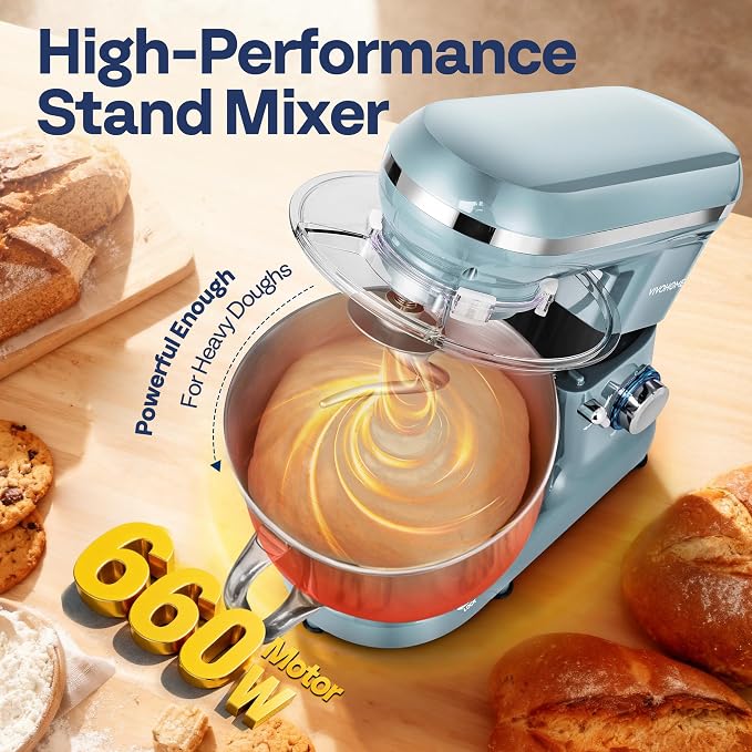 VIVOHOME Stand Mixer, 6-Quart Tilt-Head Kitchen Mixer with Bowl, Blue | 10 Speeds, Dough Hook, Beater, Whisk, Splash Guard, Egg Separator, for Cake & Bread