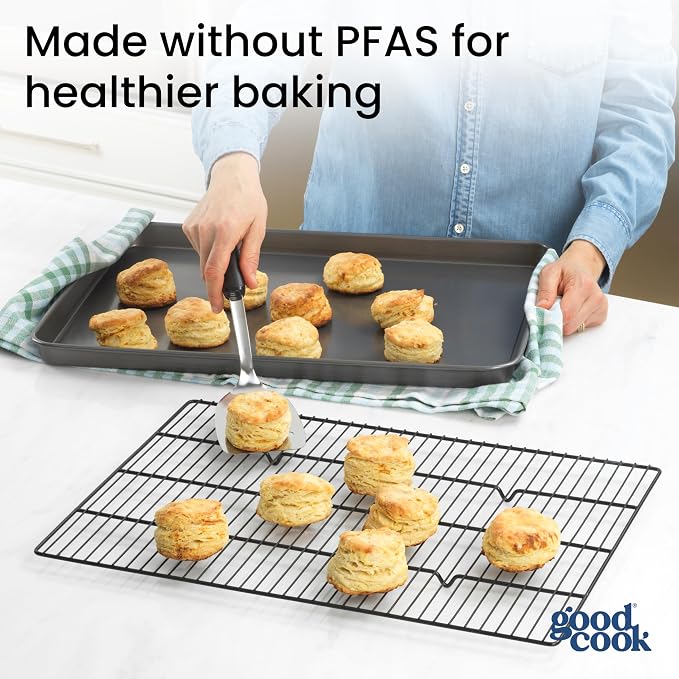 GoodCook Set of 2 Everyday Nonstick XL Cookie Sheet and XL Cooling Grid, Gray