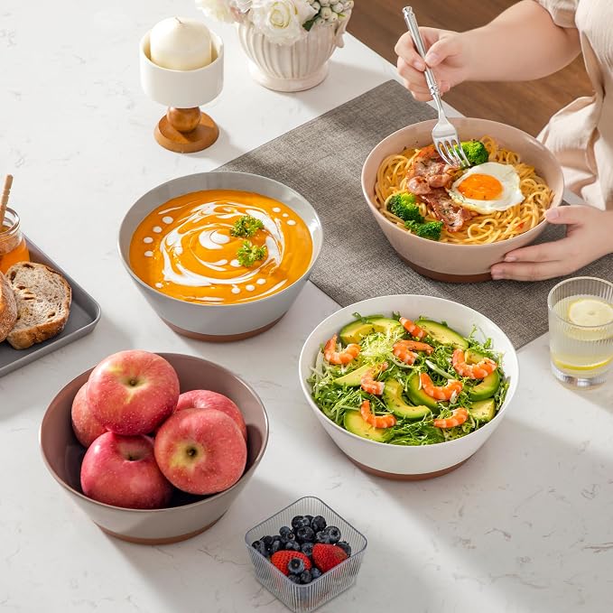 MALACASA Salad Bowls Set of 4, Soup Bowls for Kitchen, 60oz Ceramic Bowl | Large Deep Bowls for Ramen, Cereal, Fruit, Pho and Pasta, Microwave & Dishwasher Safe, Speckled, Multicolor, Series TARA