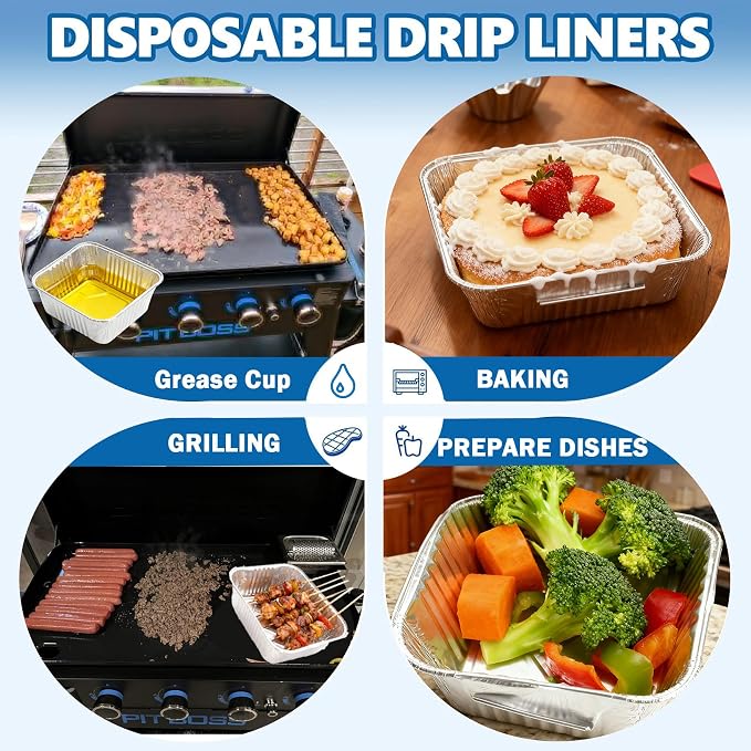 Grease Catcher Cup & 10 Aluminum Drip Pans for Blue Rhino Pit Boss Griddle | Fits Blue Rhino Razor GGC1643/GGC2241 & Pit Boss 2B/3B/4B Ultimate Griddle. Heat-resistant, Leakproof, Easy Cleanup.