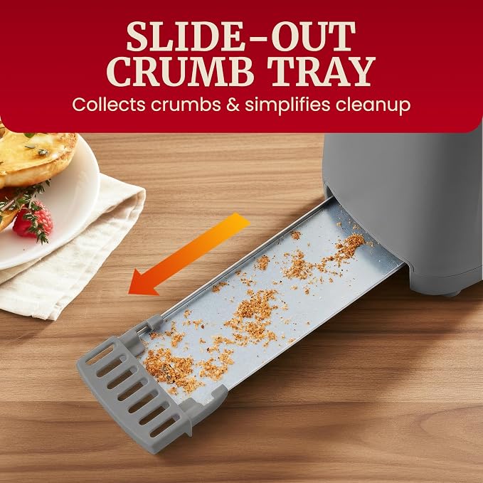Elite Gourmet ECT2517G SLIMTOAST 2-Slice Long Slot Toaster, Grey | Cool-Touch Body, 6 Browning Shades, Extra-Wide 1.5" Slot Fits Artisan Bread, Bagels, Waffles & English Muffins