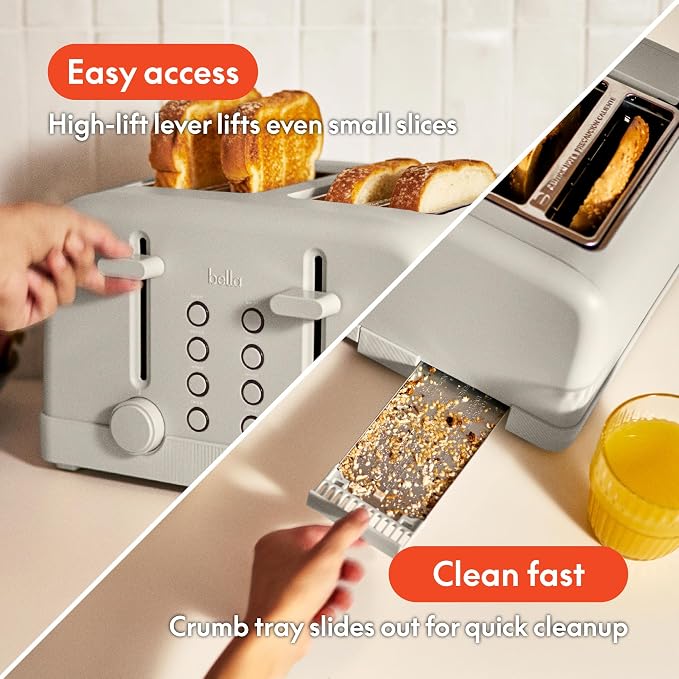 bella 4-Slice Toaster with Extra Wide Slots, Oatmilk