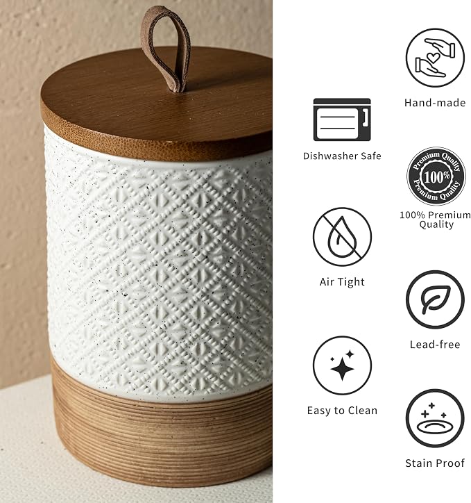 Miamolo Small Ceramic Jar with Lid, Coffee Container Kitchen Food Storage Jars for Spice Sugar Candy Matcha, Mini Kitchen Spice Jars for Counter, Home, Pantry - White & 5 fl.oz