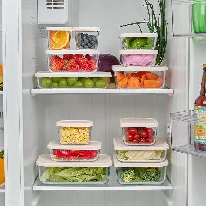 Glass Food Storage Containers with Lids — 6 Piece — 24.4 oz Glass with BPA-Free Leakproof Stackable Lids — Microwave, Oven & Dishwasher Safe — Ideal for Meal Prep & More - Vanilla Mist