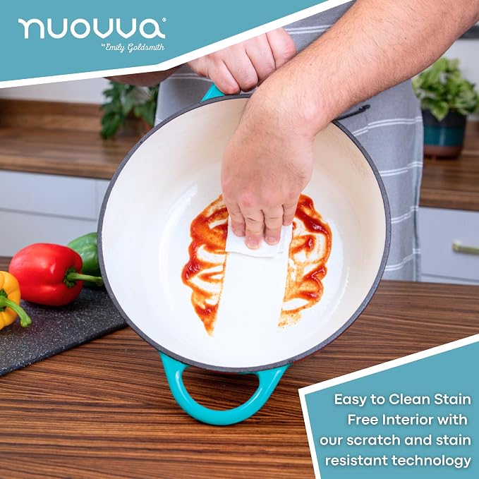 Cast Iron Dutch Oven with Lid - Non-Stick Ovenproof Enamelled Casserole Pot - Sturdy Dutch Oven Cookware - Blue, 7.3- Quart, 30cm- by Nuovva