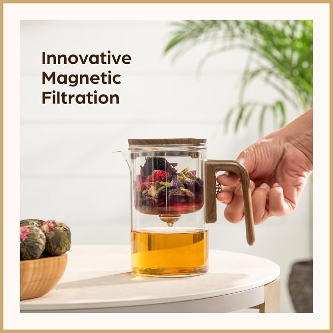 Enchanti Tea Pot - Modern Glass Infuser Teapot - Water Separation Magic Teapot with Heat-Resistant Handle - Elegant Gift Box & Writable Card - Perfect for Loose Leaf Tea - 600 ML (20oz)