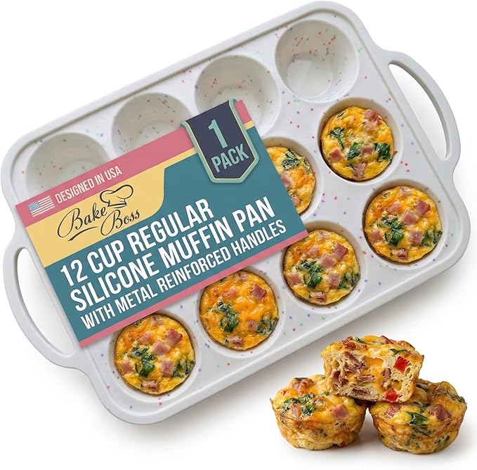 Silicone Muffin Pan for Baking, 1-Pack Regular 12 Cup, BPA-Free | Metal Reinforced Silicone Muffin Pans for Baking, Nonstick Silicone Cupcake Pan, Easy Release Surface, Dishwasher Safe