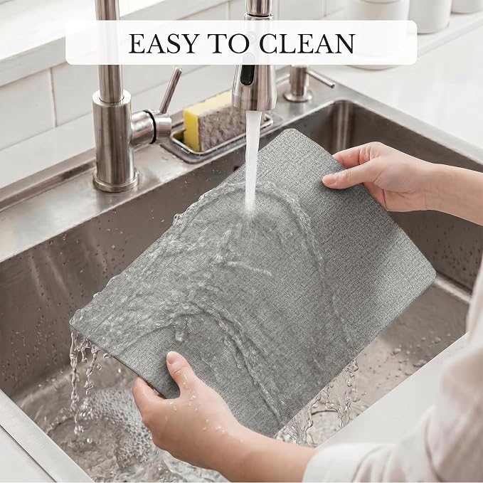 Romanstile Vinyl Placemats Set of 4, Reversible Faux Leather Heat Resistant Wipeable Table Mats, Waterproof Washable Non-Slip Table Placemats for Dining/Kitchen/Outdoor (Grey Light Grey, 12" x 17")